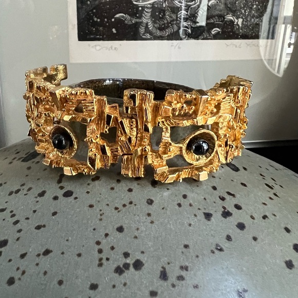 Vintage Rare Brutalist Bracelet Robert Larin 1960s Modernist Gold Plated Pewter - Picture 3 of 14
